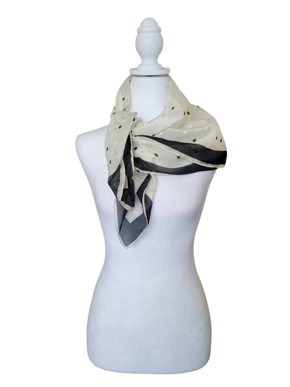 Vintage Silk Scarf 40s 50s Vera Neumann Cream and Black Polka Dot